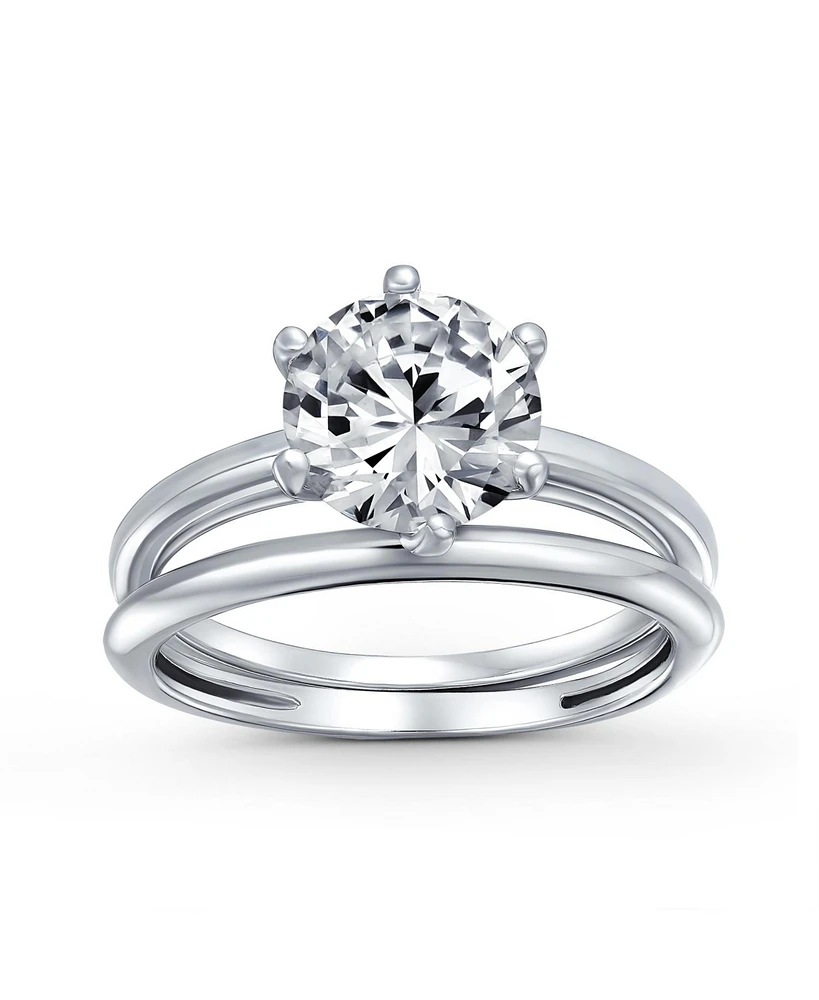 Bling Jewelry Traditional Etoile 3CTW Round Solitaire 6 Prong Cz promise Band Ring Set Yellow Gold Plated.925 Sterling Silver