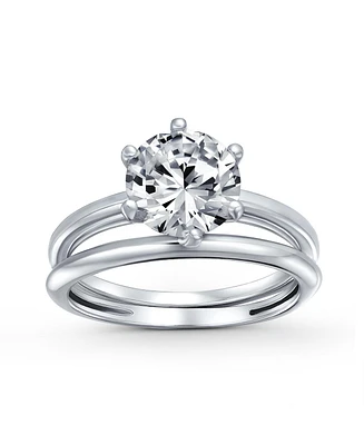 Bling Jewelry Traditional Etoile 3CTW Round Solitaire 6 Prong Cz promise Band Ring Set Yellow Gold Plated.925 Sterling Silver