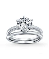 Bling Jewelry Traditional Etoile 3CTW Round Solitaire 6 Prong Cz promise Band Ring Set Yellow Gold Plated.925 Sterling Silver