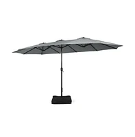15 Feet Double-Sided Twin Patio Umbrella with Crank and Base