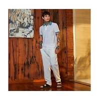 Campus Sutra Men's Chalk White & Aegean Blue Contrast Texture Polo T-Shirt