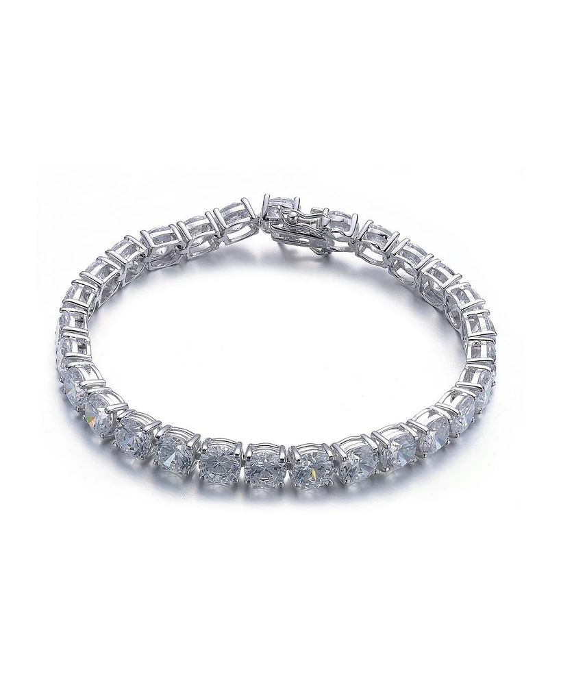 Sterling Silver White Gold Plating with Clear Cubic Zirconia Tennis Bracelet