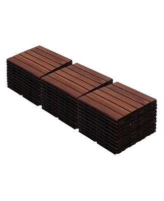 30-Piece Acacia Wood Deck Tiles - 12" x 12" Striped