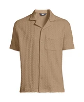Lands' End Men's Short Sleeve Textured Cable Camp Collar Button Through Shirt