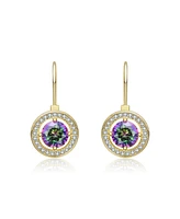 14K Gold Plated with Round Colored Cubic Zirconia Leverback Earrings