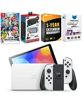 Nintendo Switch White Oled Console with Super Smash Bros. Ultimate, Surge Accessory Gaming Kit, MightySkins Console and Controller Skin Voucher
