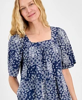 Style & Co Petite Square-Neck Cotton Tiered Dress, Exclusively at Macy's