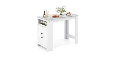 Bar Table Faux Marble Pub Table with 7 Hanging Hooks Compartment