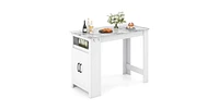 Bar Table Faux Marble Pub Table with 7 Hanging Hooks Compartment