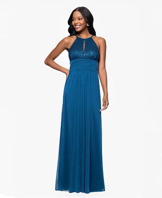 B&A By Betsy and Adam Women's Lace-Top Keyhole Dress