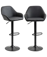 Set of 2 Adjustable Pu Leather Bar Stools with Swivel Seat, Backrest and Footrest for Kitchen-The Pop Home