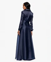 Betsy & Adam Women's Solid-Color Tie-Front Long Shirtdress