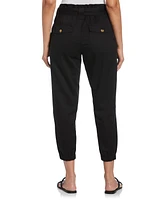 Ella Rafaella Petite Twill Crop Pants with Removable Tie Belt