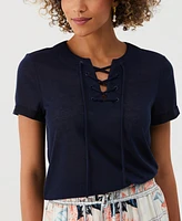 Ella Rafaella Petite Floral Print Ruffled Crew Neck Sleeveless Top
