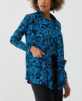 Ella Rafaella Petite Eco Floral Print Roll Collar Draped Long Sleeve Cardigan Sweater