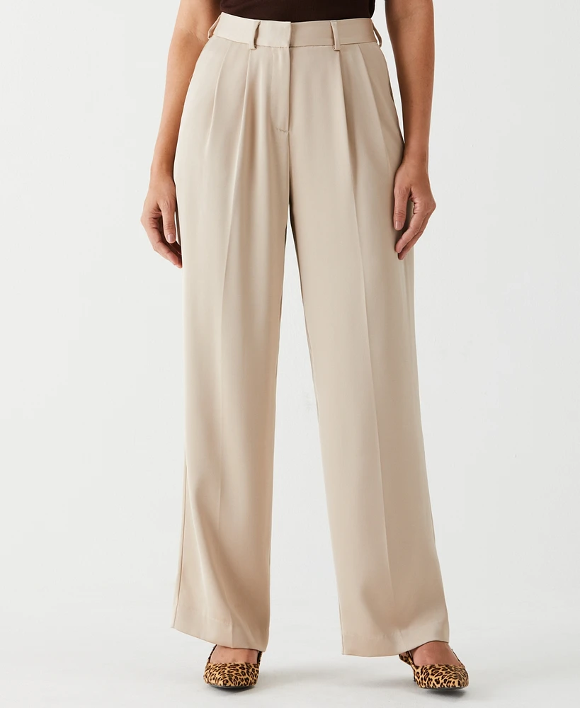 Ella Rafaella Petite Wide Leg Pleated Pants with Shine
