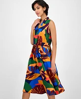 Sandra Darren Women's Printed Drawstring Midi Shirtdress