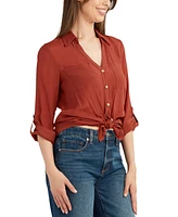 Bcx Juniors' Tie-Hem Gauzy Shirt