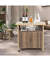 Outdoor Wicker Bar Cart with Glass Top