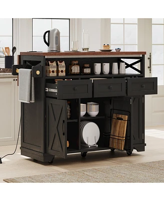 Farmhouse Kitchen Island Cart with Drop Leaf & Wheels