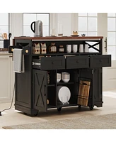 Farmhouse Kitchen Island Cart with Drop Leaf & Wheels