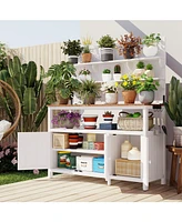 Fir Wood Potting Bench with Hutch