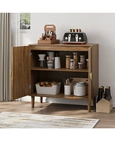 Walnut Wood Buffet Cabinet with Line Groove Design