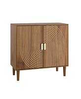 Walnut Wood Buffet Cabinet with Line Groove Design