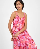 Robbie Bee Women's Printed Braided-Trim Tiered Midi Dress