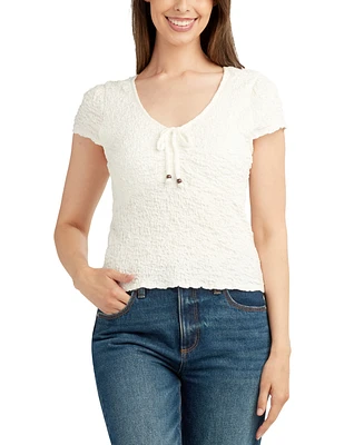 Bcx Juniors' Textured Knit Cap-Sleeve Top