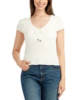 Bcx Juniors' Textured Knit Cap-Sleeve Top