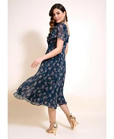 Alie Street London Women's Miranda V-Neck Short Sleeve Midi Dress