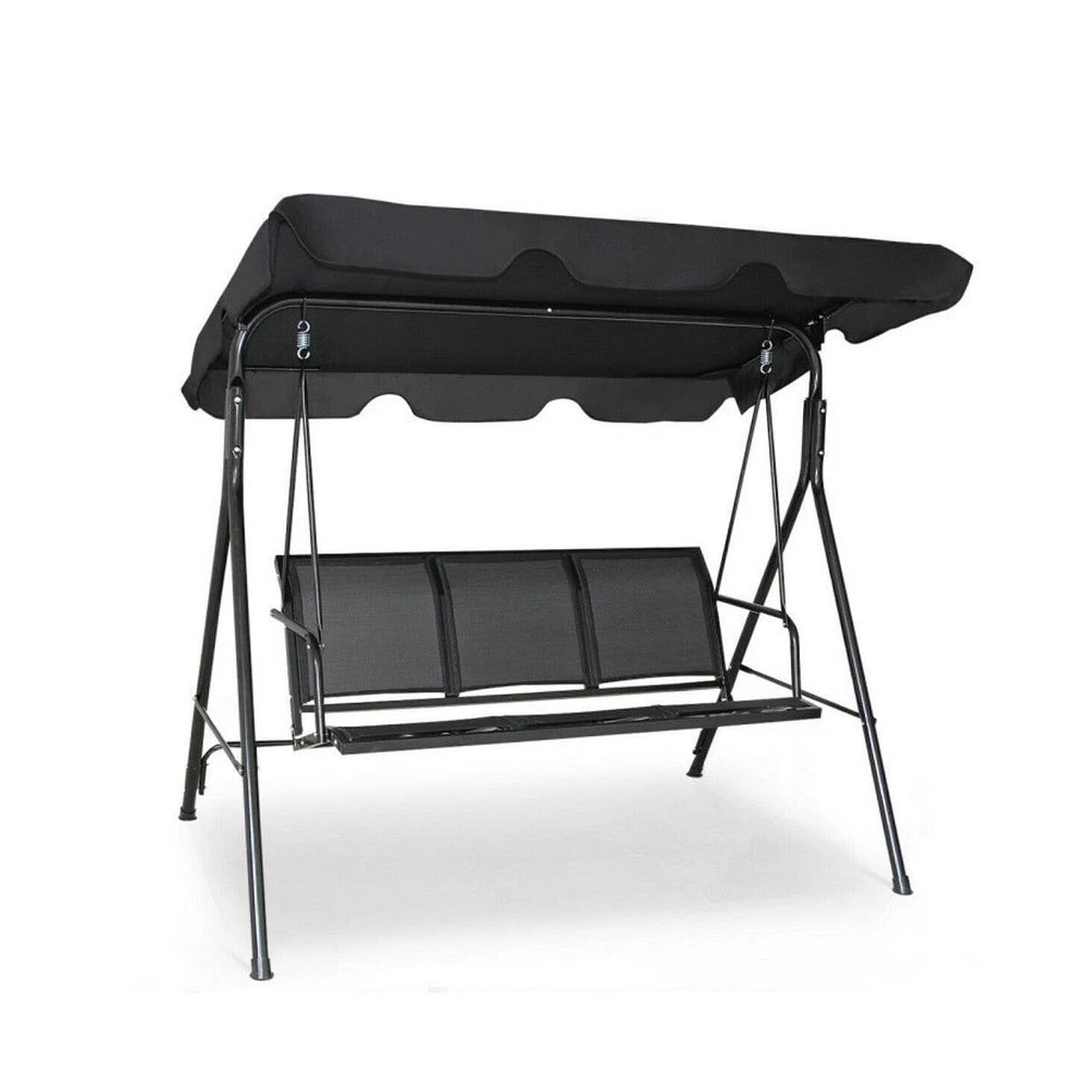 3 Person Steel Frame Patio Porch Swing with Polyester Angle and Adjustable Canopy