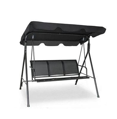 3 Person Steel Frame Patio Porch Swing with Polyester Angle and Adjustable Canopy