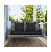 2-Person Patio Pe Wicker Hanging Porch Swing Bench Chair Cushion 800 Pounds