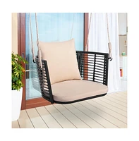 Porch Swing Patio Hanging Rattan Chair with Zippered Cushions and Rope