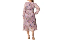 Kiyonna Plus Clara Long Sleeve Chiffon Wrap Dress