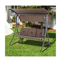3-Seat Outdoor Porch Swing with Adjustable Canopy and Padded Cushions