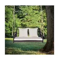 880LBS Wicker Hanging Porch Swing with Cushions