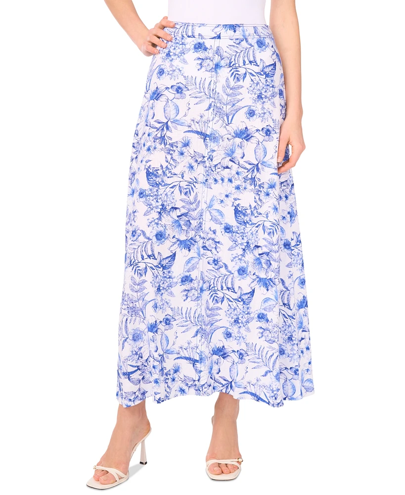 CeCe Women's Floral-Print Seamed Maxi Skirt