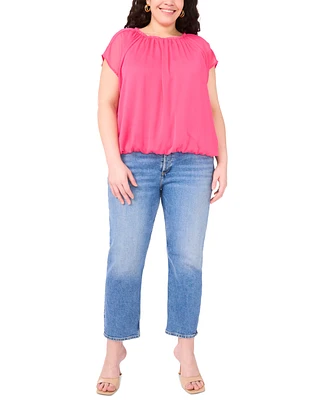 Vince Camuto Plus Wide-Neck Cap-Sleeve Gathered Top