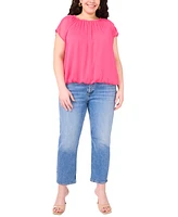 Vince Camuto Plus Wide-Neck Cap-Sleeve Gathered Top