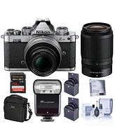 Nikon Z fc Dx-Format Mirrorless Camera with 16-50mm f/3.5-6.3 Lens, Silver and 50-250mm f/4.5-6.3 Lens, Bundle with Zoom-Mini Ttl R2 Flash, 64GB Memor