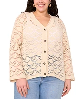 Vince Camuto Plus Pointelle Cotton Cardigan