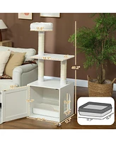 PawHut Cat Tree with Litter Box Enclosure, 2-in-1 Cat Tower for Indoor Cats