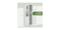 58.5 Inch Freestanding Linen Bathroom Storage Cabinet with Frost Glass Doors