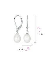 Bling Jewelry Simple Freshwater Cultured Pearl Teardrop Dangle Earrings Sterling Silver