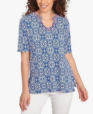 Ruby Rd. Petite Pacific Medallions Embellished Knit Top
