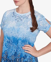 Ruby Rd. Petite Crystal Ombre Cold Shoulder Crew Neck T-Shirt