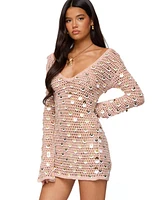 Edikted Women's Corea Sequin Crochet Mini Dress